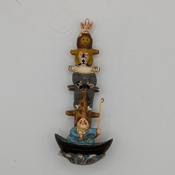 Other - Noahs Ark Totem Pole Christmas Ornament Resin Animal Stack Boat Hand Painted